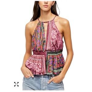 Free People Women's Purple Green Floral Bellani Patchwork Camisole Top XS